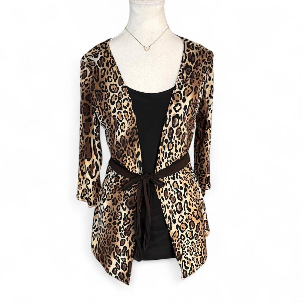 Y2K leopard print bay doll top with  tie waist layered Only 9 size large